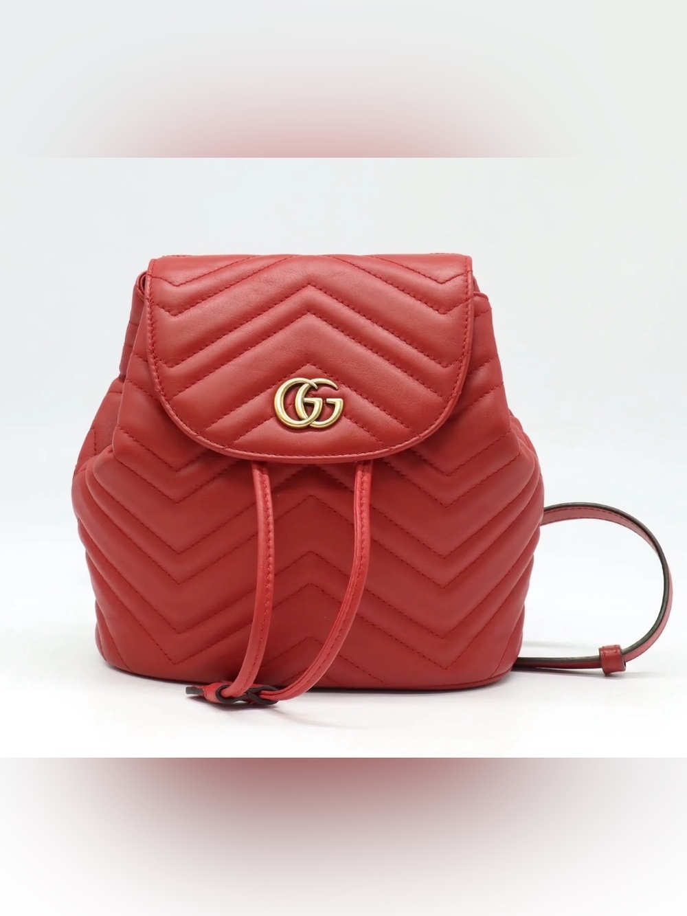 Gucci Marmont Matelasse Chevron Quilted Leather Mini Red Backpack Gold GG